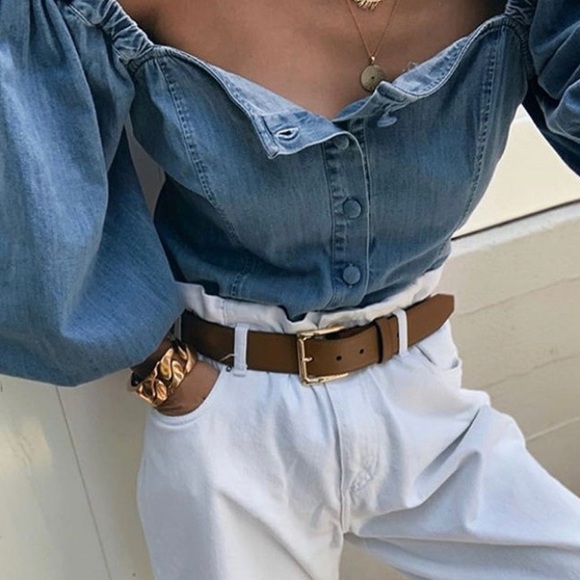 Jean off the shoulders puff sleeve Blouse - Picture 3 of 3